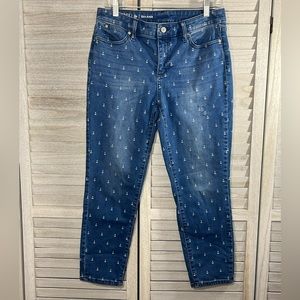 TALBOTS "Flawless" Slim Ankle Jeans w Anchor Design-8P